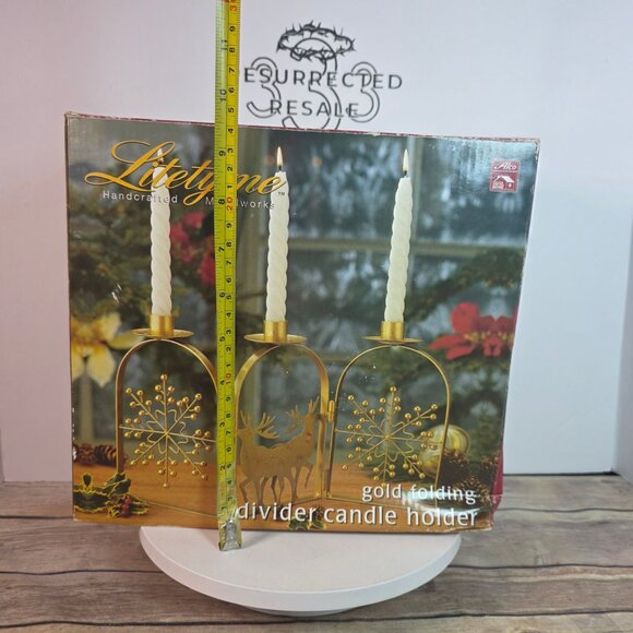 NOS Litetyme Gold Metalworks Reindeer Snowflake Folding Candle Holder Candles - Picture 6 of 9